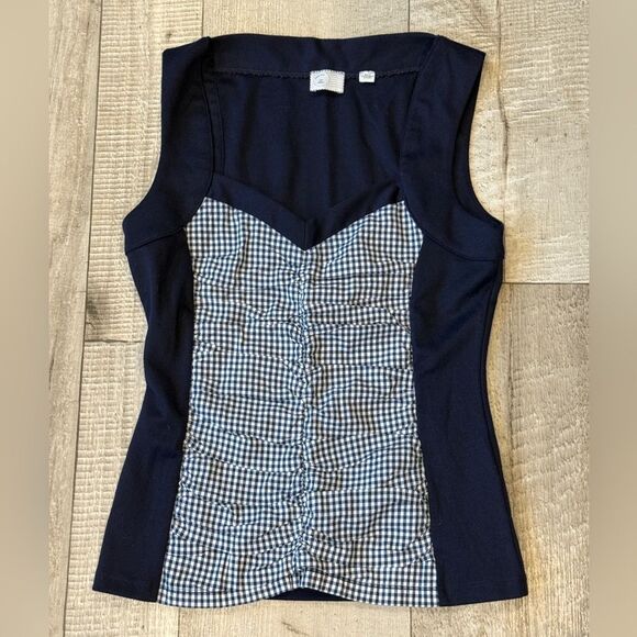 Anthropologie Women’s Ruched Gingham Tank Top - Picture 1 of 3